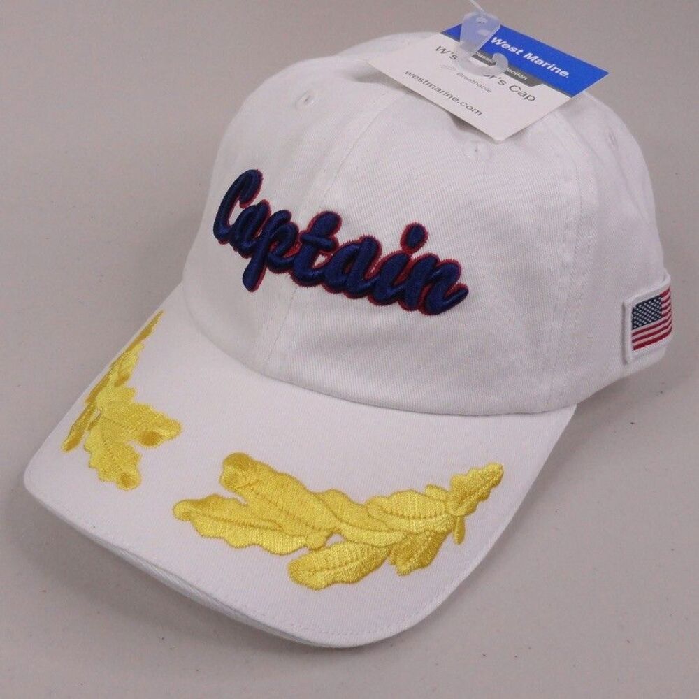 Boat Captain Hat Womens White Scambled Eggs Sailor Ball Cap Adjustable NWT Flag
